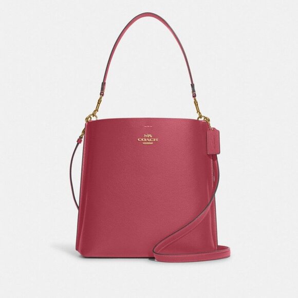 NWT Coach Mollie Bucket Bag Rouge Pink Leather Quiet Luxury Convertible Tote - Picture 2 of 14